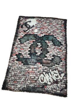 Chanel Logo Shawl Brick Pattern Cashmere Scarf